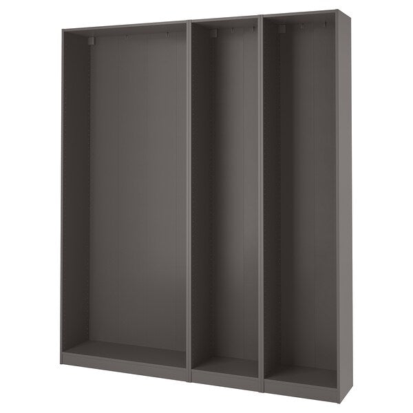 PAX - 3 wardrobe frames, dark grey,200x35x236 cm