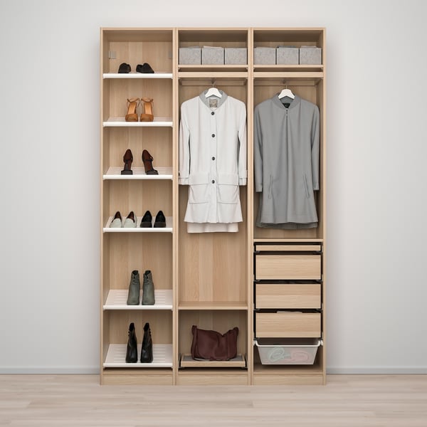 PAX / ÅHEIM wardrobe combination, white stained oak effect/mirror glass, 150x38x236 cm