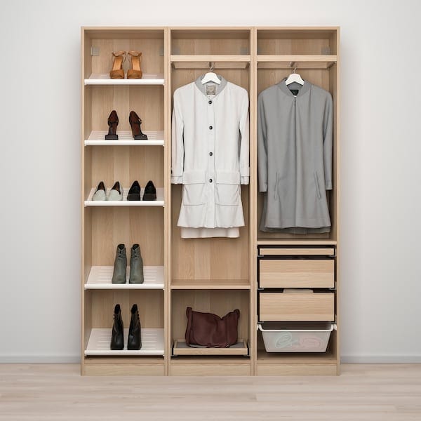 PAX / ÅHEIM - Wardrobe combination, oak effect with white stain/glass mirror,150x38x201 cm