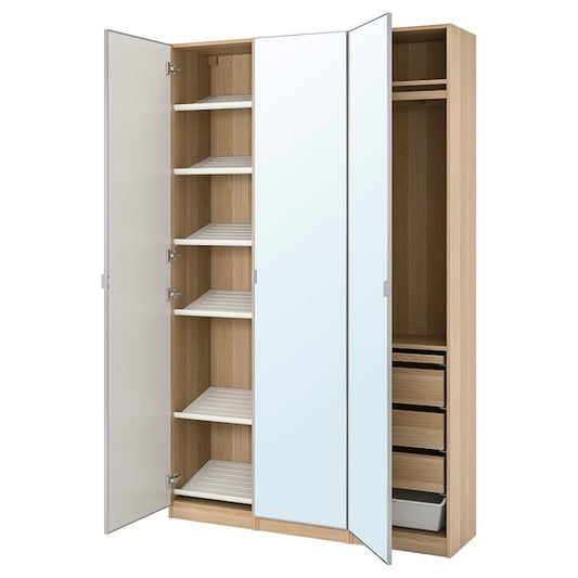 PAX / ÅHEIM - Wardrobe combination, oak effect with white stain/glass mirror,150x38x236 cm