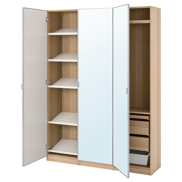 PAX / ÅHEIM - Wardrobe combination, oak effect with white stain/glass mirror,150x38x201 cm