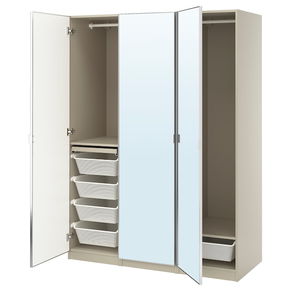 PAX / ÅHEIM - Wardrobe combination, grey-beige/mirror glass, 150x60x201 cm