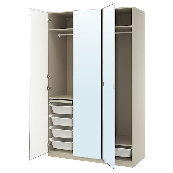 PAX / ÅHEIM - Wardrobe combination, grey-beige/mirror glass, 150x60x236 cm