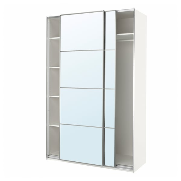 PAX / AULI - Wardrobe with sliding doors, white/mirrored glass,150x66x236 cm