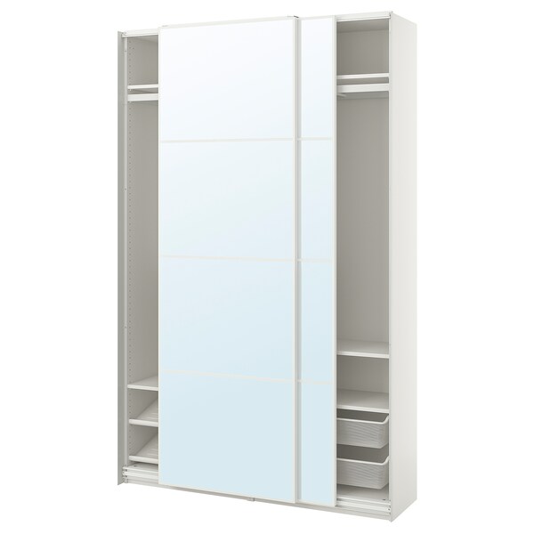 PAX / AULI - Wardrobe with sliding doors, white/mirrored glass,150x44x236 cm