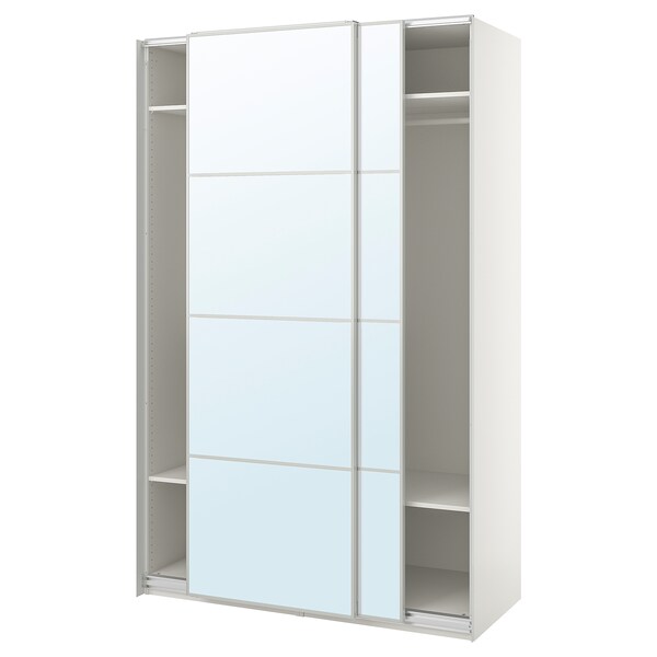PAX / AULI - Wardrobe with sliding doors, white/mirrored glass,150x66x236 cm