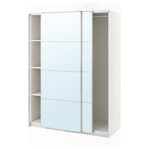 PAX / AULI - Wardrobe with sliding doors, white/mirrored glass,150x66x201 cm