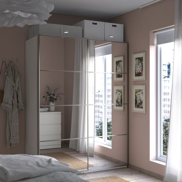PAX / AULI wardrobe with sliding doors, white/mirror glass, 150x66x201 cm