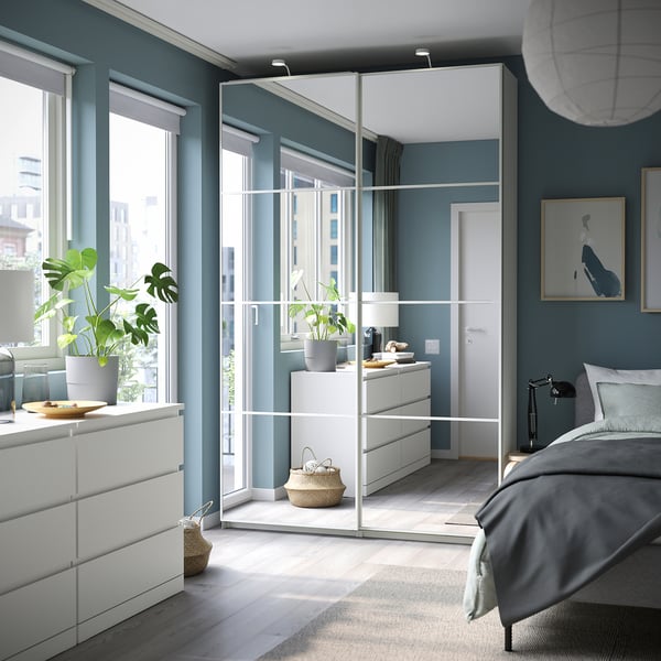 PAX / AULI wardrobe with sliding doors, white/mirror glass, 150x43x236 cm