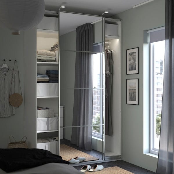 Ikea PAX / AULI - Wardrobe with sliding doors, white/mirrored glass,150x66x236 cm