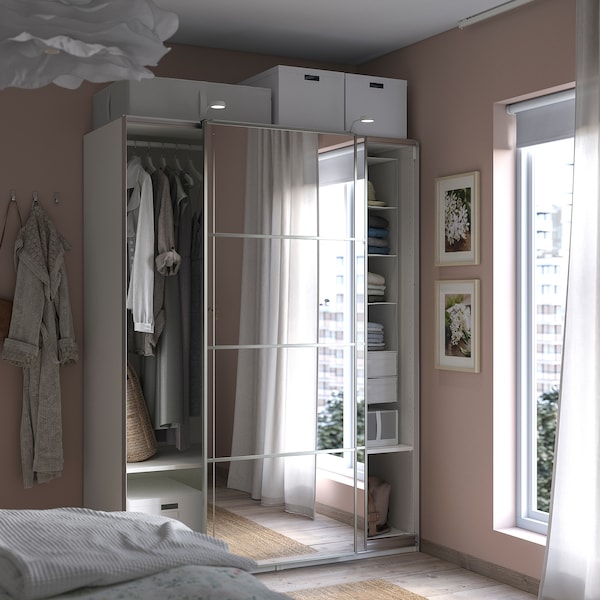 PAX / AULI - Wardrobe with sliding doors, white/mirrored glass,150x66x201 cm