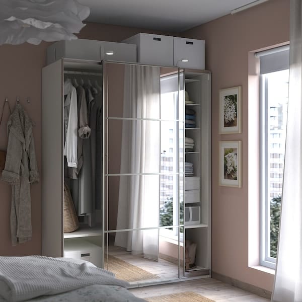 Ikea PAX / AULI - Wardrobe with sliding doors, white/mirrored glass,150x66x201 cm