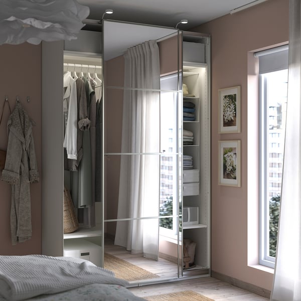 PAX / AULI wardrobe with sliding doors, white/mirror glass, 150x66x236 cm