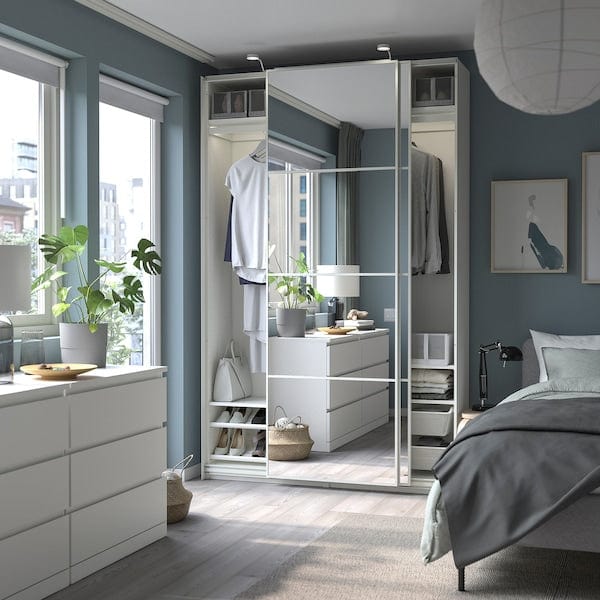Ikea PAX / AULI - Wardrobe with sliding doors, white/mirrored glass,150x44x236 cm