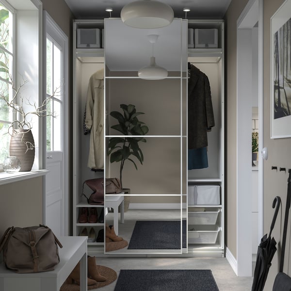 PAX / AULI - Wardrobe with sliding doors, white/mirrored glass,150x44x236 cm