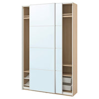 PAX / AULI wardrobe with sliding doors, white stained oak effect/mirror glass, 150x43x236 cm