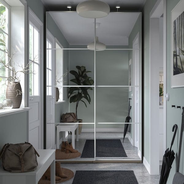 Ikea PAX / AULI - Wardrobe with sliding doors, oak effect with white stain/mirrored glass,150x44x236 cm