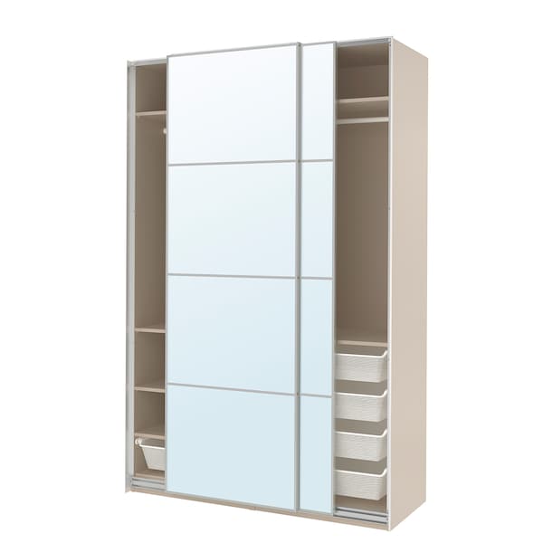 PAX / AULI - Wardrobe with sliding doors, grey-beige/glass mirror,150x66x236 cm
