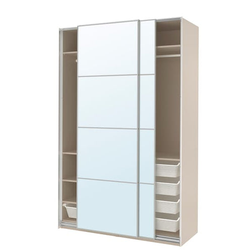 PAX / AULI - PAX / AULI Wardrobe with sliding doors, grey-beige/mirror glass, 150x66x236 cm