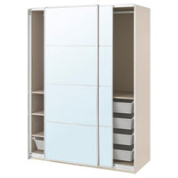 PAX / AULI wardrobe with sliding doors, grey-beige/mirror glass, 150x66x201 cm
