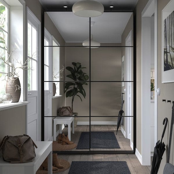 Ikea PAX / AULI - Wardrobe with sliding doors, dark grey/mirrored glass,150x44x236 cm