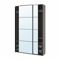 PAX / AULI - Wardrobe with sliding doors, dark grey/mirrored glass,150x44x236 cm