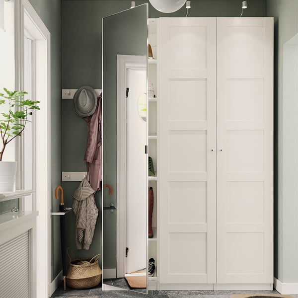 PAX / BERGSBO/ÅHEIM wardrobe combination, white/mirror glass, 150x38x201 cm