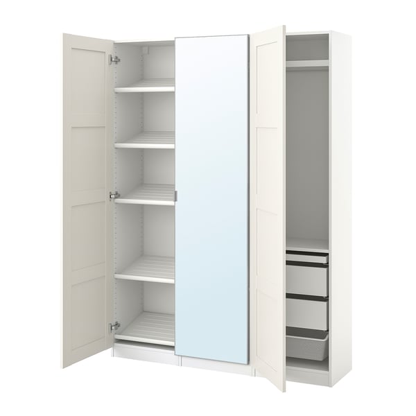 PAX / BERGSBO/ÅHEIM wardrobe combination, white/mirror glass, 150x38x201 cm