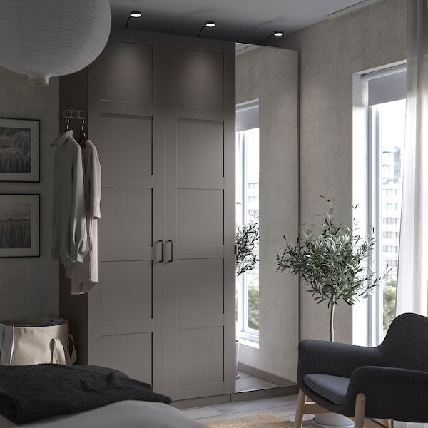 PAX / BERGSBO/ÅHEIM - Wardrobe combination, dark grey/mirrored glass,150x60x236 cm