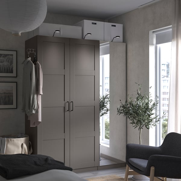 PAX / BERGSBO/ÅHEIM wardrobe combination, dark grey dark grey/mirror glass, 150x60x201 cm