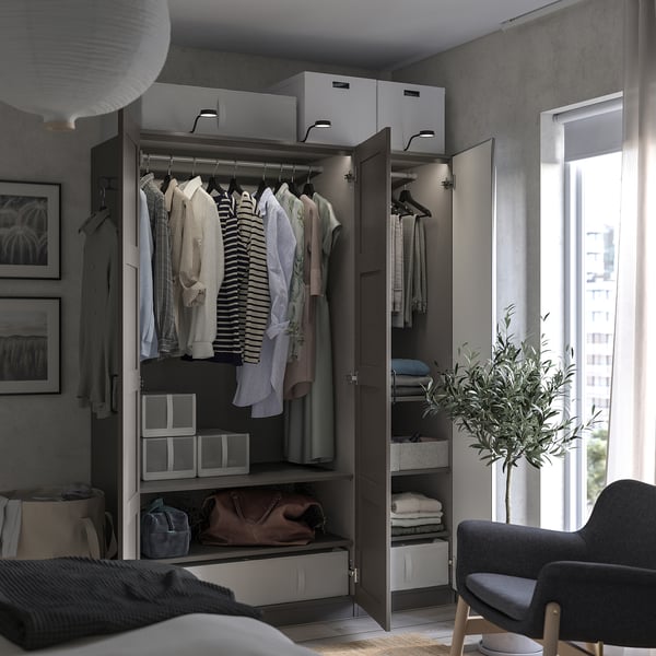 PAX / BERGSBO/ÅHEIM wardrobe combination, dark grey dark grey/mirror glass, 150x60x201 cm