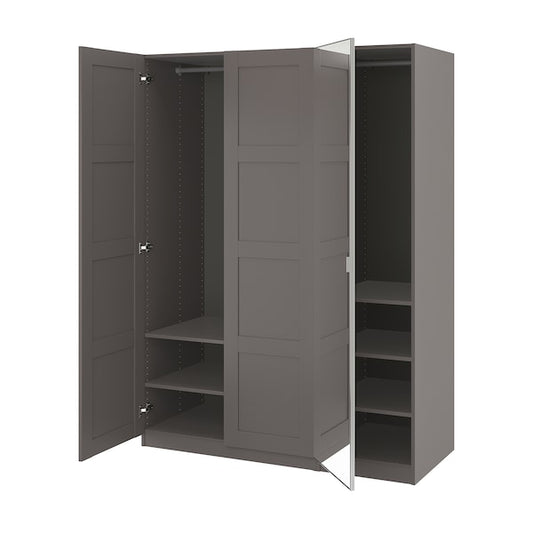 PAX / BERGSBO/ÅHEIM - Wardrobe combination, dark grey/glass mirror,150x60x201 cm