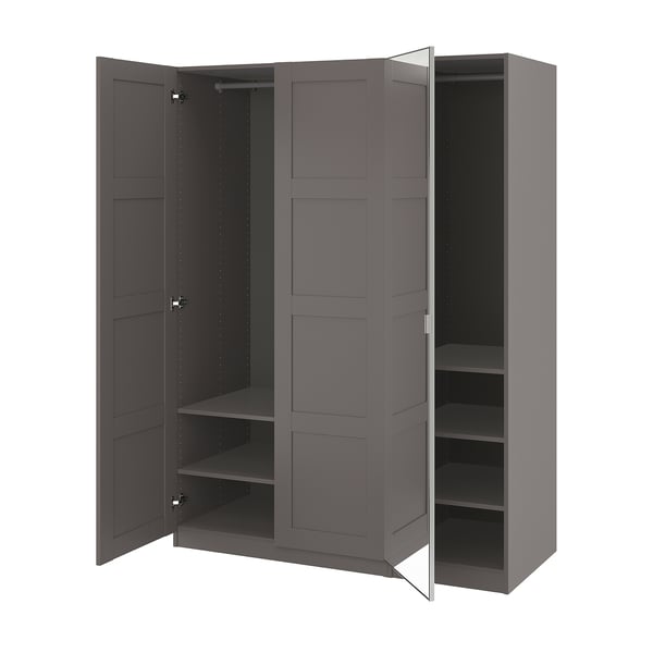 PAX / BERGSBO/ÅHEIM wardrobe combination, dark grey dark grey/mirror glass, 150x60x201 cm