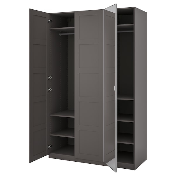 PAX / BERGSBO/ÅHEIM - Wardrobe combination, dark grey/mirrored glass,150x60x236 cm