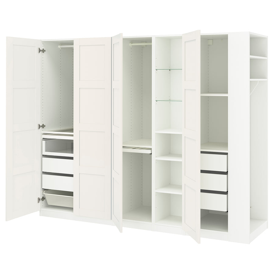 PAX / BERGSBO wardrobe combination, white white/white, 255x60x201 cm