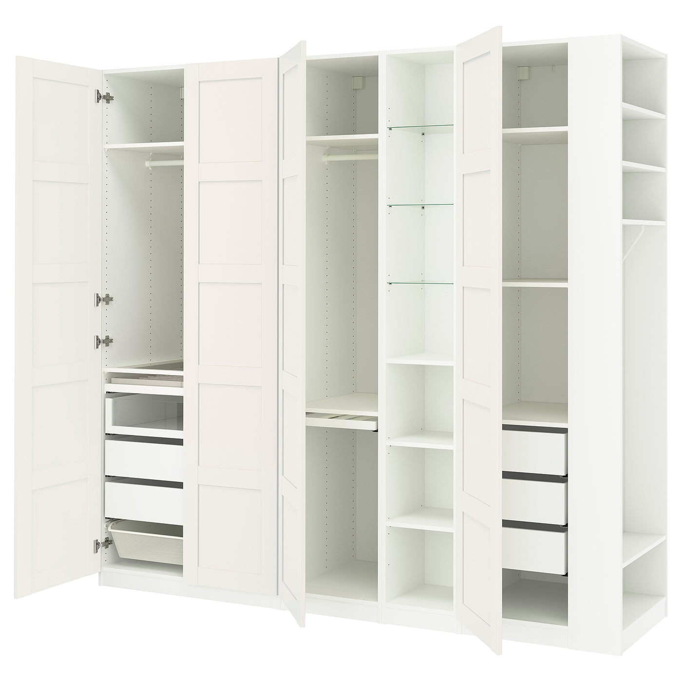 PAX / BERGSBO wardrobe combination, white white/white, 255x60x236 cm