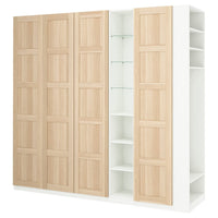 PAX / BERGSBO wardrobe combination, white white stained oak effect/white, 255x60x236 cm