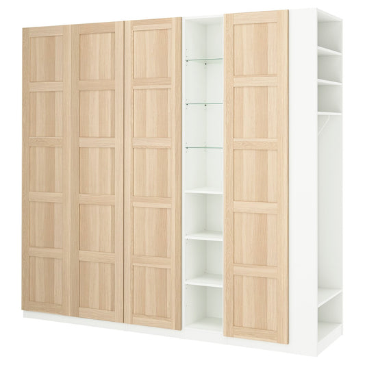 PAX / BERGSBO wardrobe combination, white white stained oak effect/white, 255.0x236.4x60.0 cm