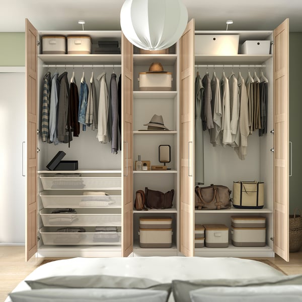 PAX / BERGSBO wardrobe combination, white/white stained oak effect, 250x60x236 cm