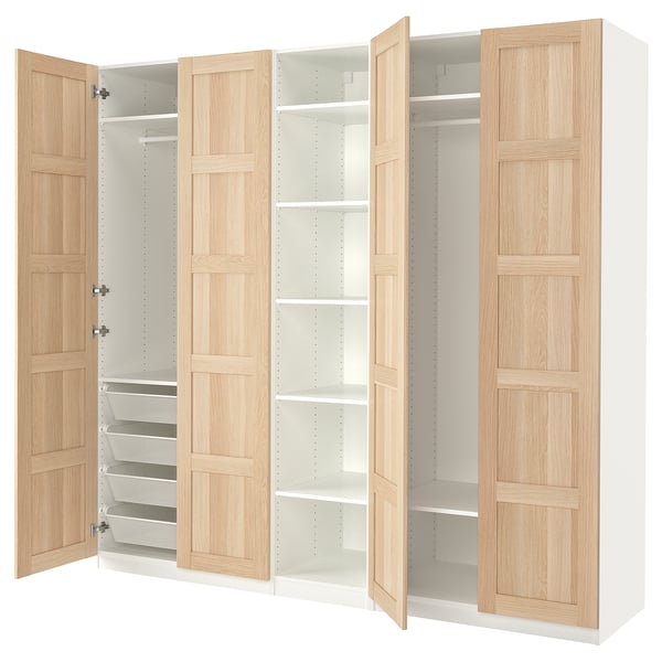 PAX / BERGSBO wardrobe combination, white/white stained oak effect, 250x60x236 cm