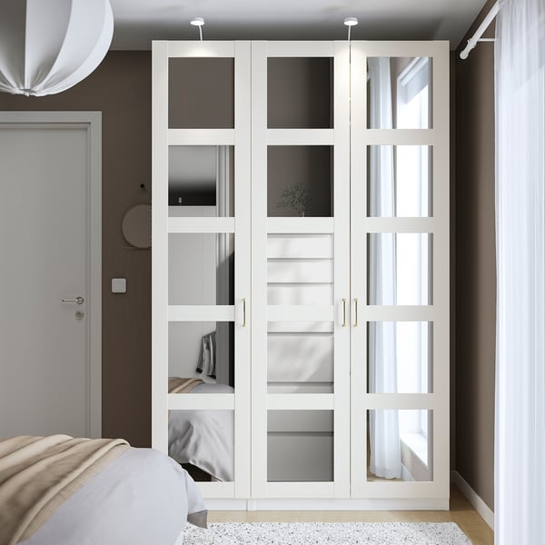 PAX / BERGSBO wardrobe combination, white/mirrored glass, 150x60x236 cm
