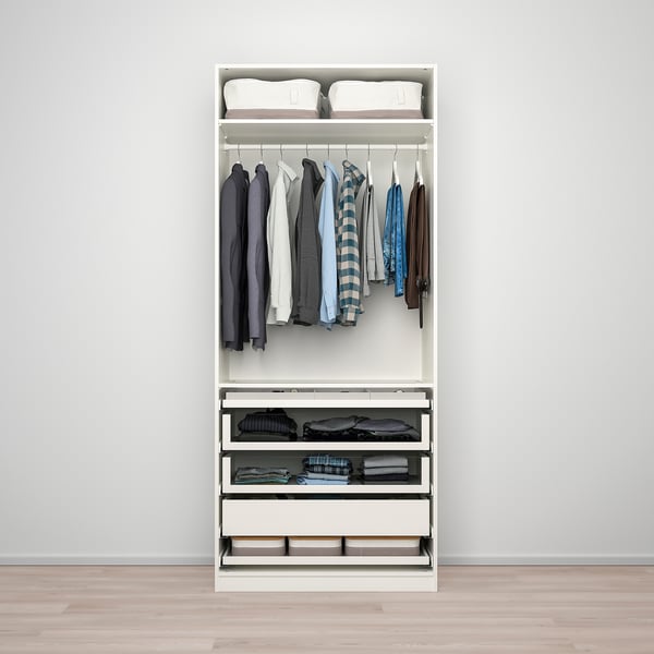 PAX / BERGSBO wardrobe combination, white/frosted glass white, 100x60x236 cm