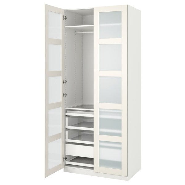 Ikea PAX / BERGSBO - Wardrobe combination, white/frosted glass white,100x60x236 cm