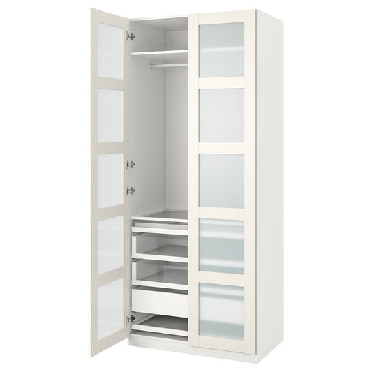 PAX / BERGSBO - Wardrobe combination, white/frosted glass white,100x60x236 cm