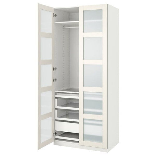 PAX / BERGSBO wardrobe combination, white/frosted glass white, 100x60x236 cm