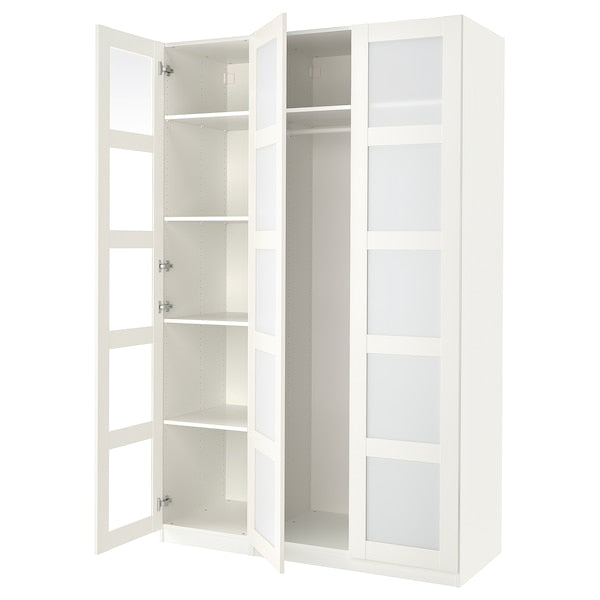 PAX / BERGSBO - Wardrobe combination, white/frosted glass/white,150x60x236 cm