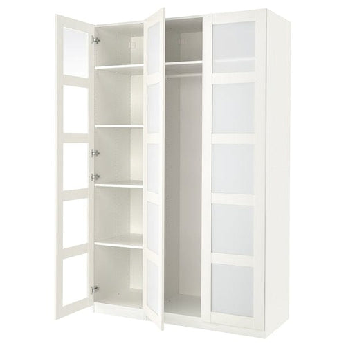PAX / BERGSBO wardrobe combination, white/frosted glass/white, 150x60x236 cm