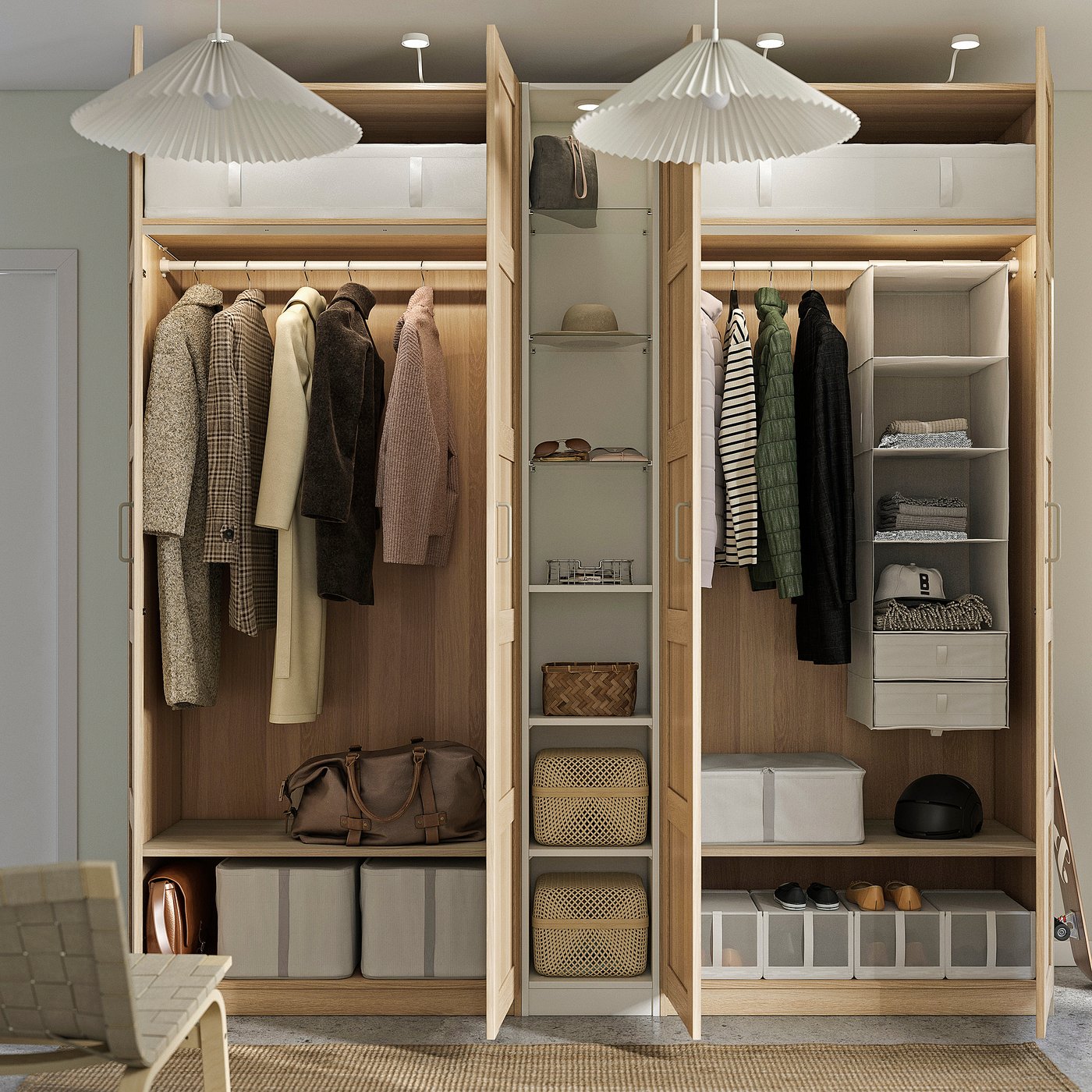PAX / BERGSBO wardrobe combination, white stained oak effect white stained oak effect/white, 235.0x236.4x60.0 cm