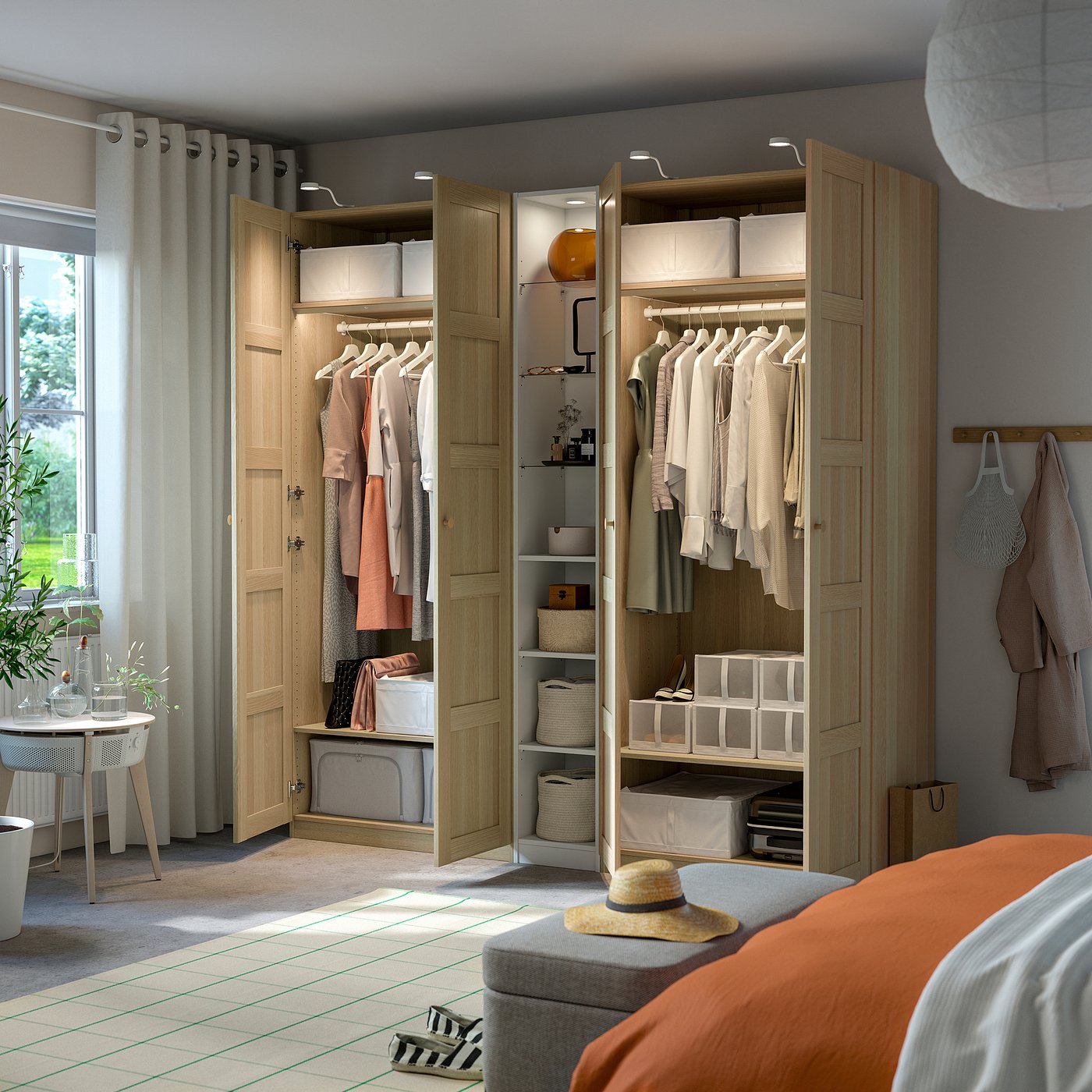 PAX / BERGSBO wardrobe combination, white stained oak effect white stained oak effect/white, 235.0x236.4x60.0 cm