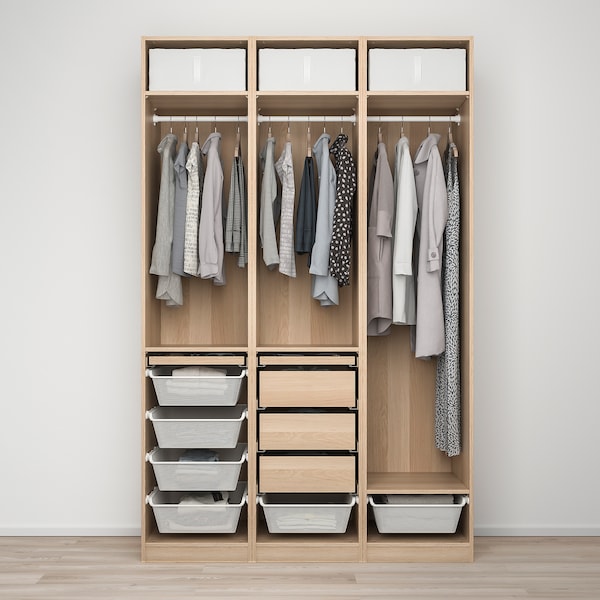 PAX / BERGSBO - Wardrobe combination, oak effect with white stain,150x60x236 cm